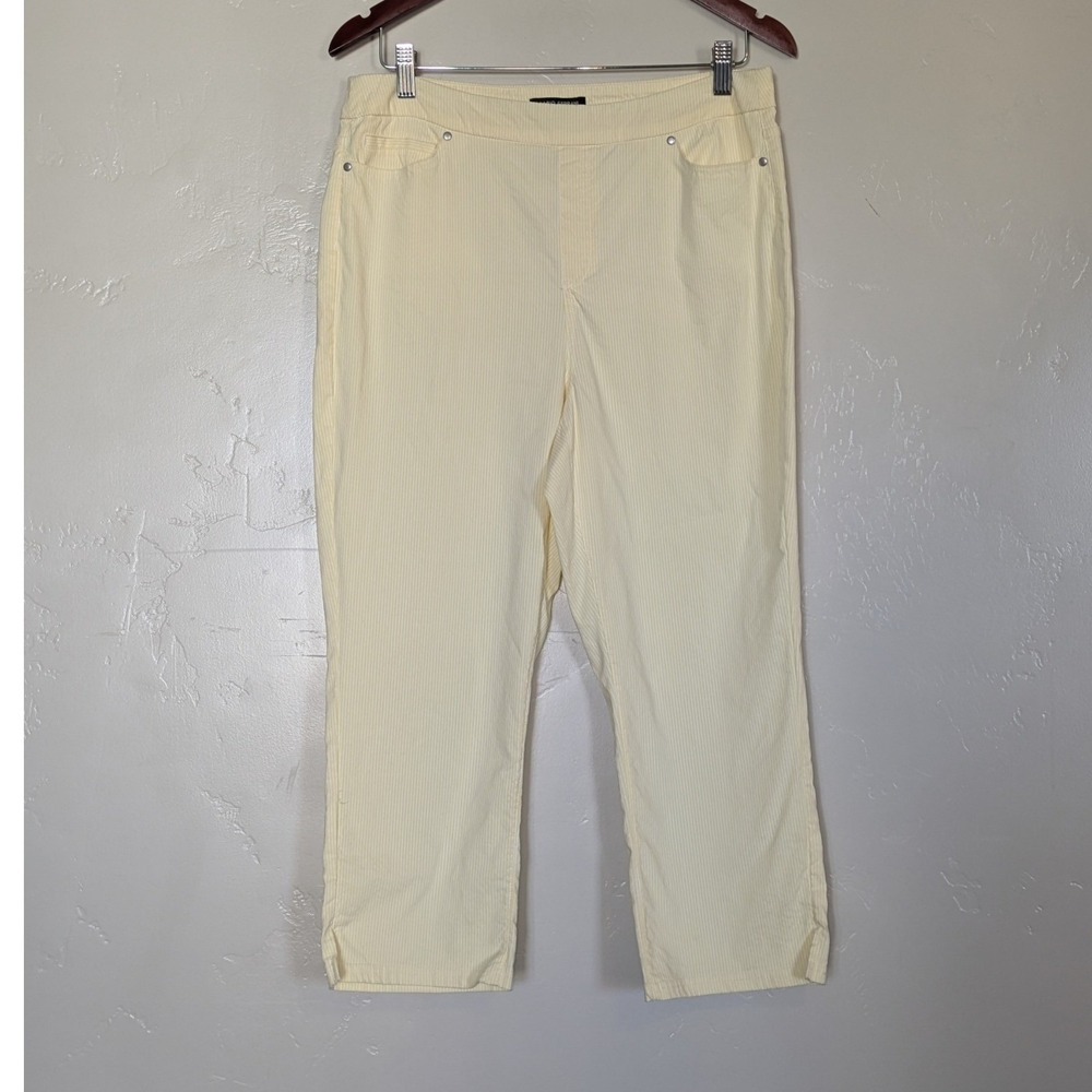 Mario Serrani Italy Searsucker Yellow White Capri‎ Cropped Pants Womens Large